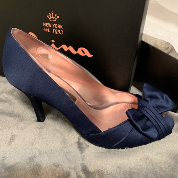 navy satin pumps